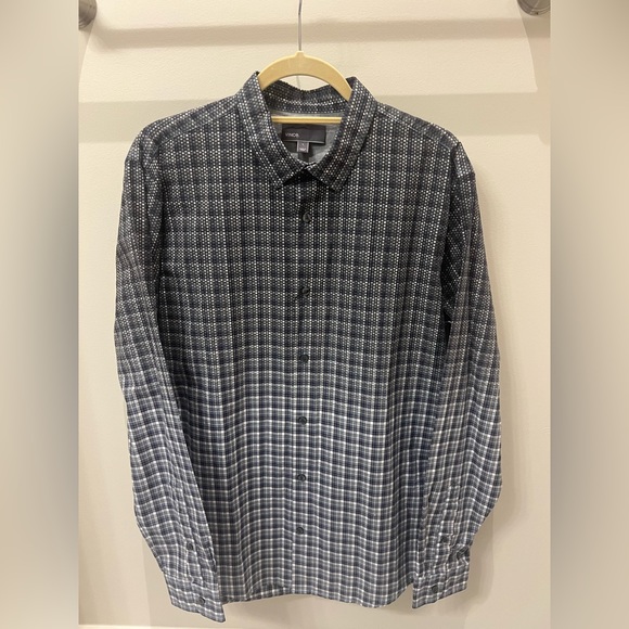 NEW Vince 100% Cotton Men’s Button Down in Black/Grey/White pattern, Size Large - Picture 2 of 10